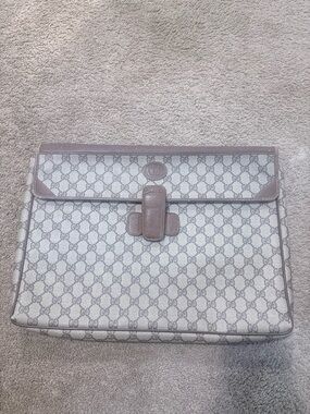 Gucci Beige and Brown GG Supreme Foldover Clutch